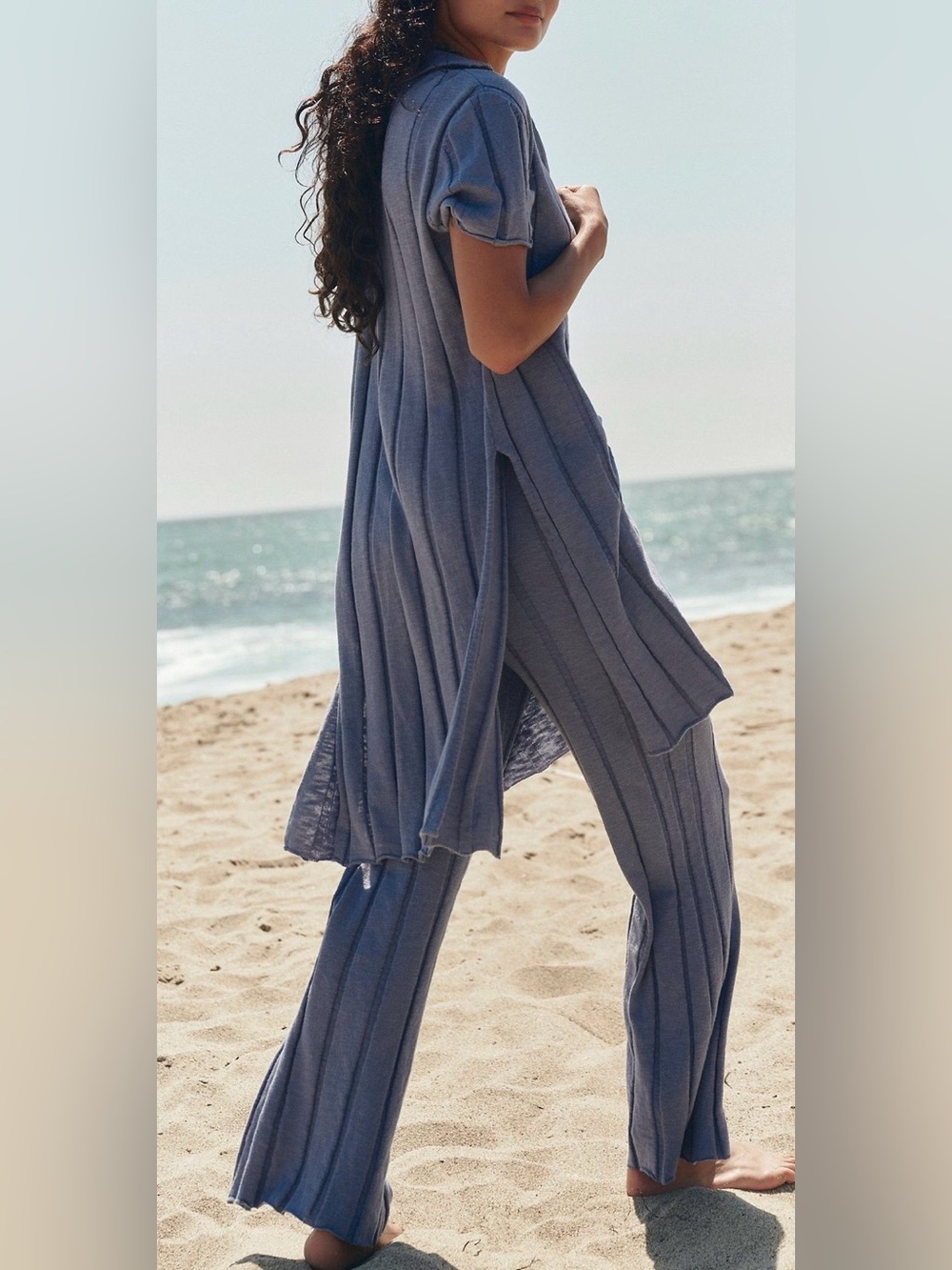 Free People Paloma 2-Piece Ribbed Knit Set Blue Suede color NWT XS - Picture 11 of 11